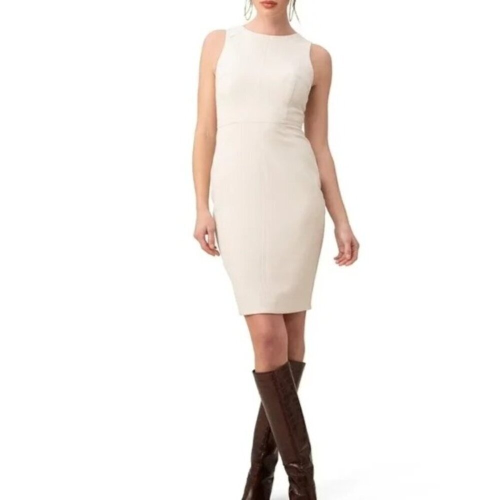 Calvin Klein Womens Pearl Sleeveless Faux Suede Sheath Midi Dress Sz 8 New